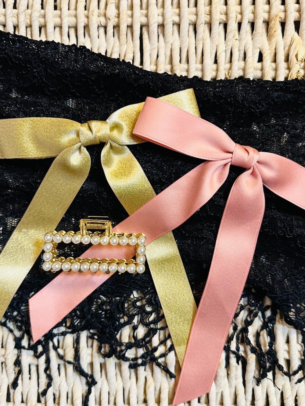 ✨ Modern Muse Hair Trio – Satin Bows & Faux Pearl Statement Clips ✨